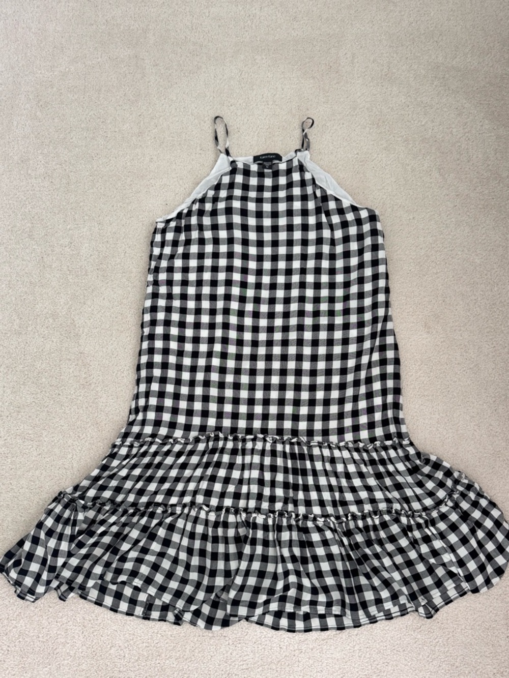 Karen Kane Black and White Gingham Slip Dress with Ruffle Hem